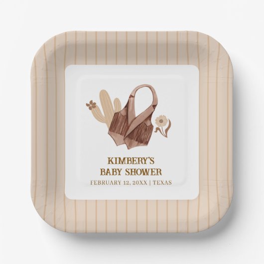 Neutral Rustic Boho Cactus Cowgirl Baby Shower Pappteller (Vorderseite)