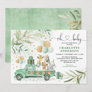 Neutral Safari Animals Greenerity Gold Baby Dusche Einladung