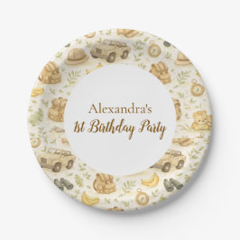 Neutral Safari Animals Wild One First Birthday Pappteller