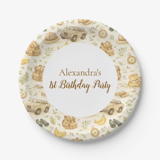 Neutral Safari Animals Wild One First Birthday Pappteller (Vorderseite)