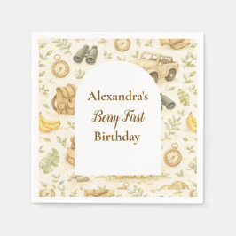 Neutral Safari Animals Wild One First Birthday Serviette