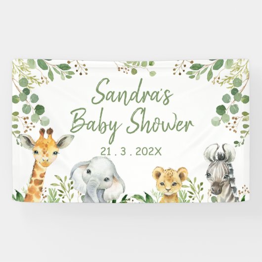 Neutral Safari Baby Shower Banner für Foliage Gend (Horizontal)
