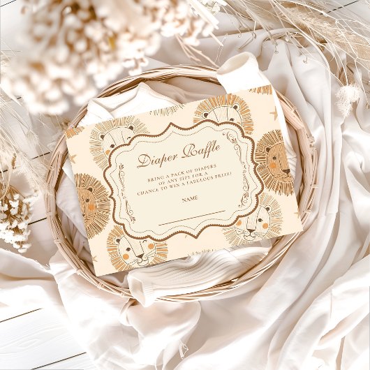 Neutral Safari Lion Baby Shower Diapper Raffle Begleitkarte