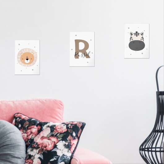 Neutral Safari Nursery Wall Art Set Lion Zebra (Wohnzimmer)