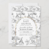 Neutral Safari Tier Elegant Toile Baby Dusche Einladung (Vorderseite)
