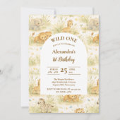 Neutral Safari Wild One Floral First Birthday Einladung (Vorderseite)