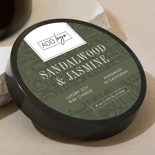 Neutral Sage Green Pattern Logo Soy Candle Jar Lid Runder Aufkleber
