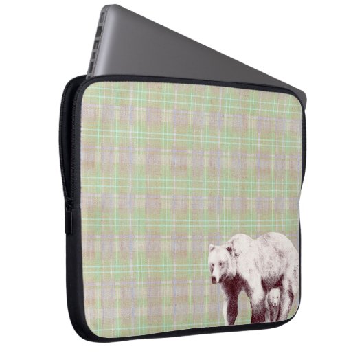 Neutral Sage Plaid Bear Laptopschutzhülle (Vorne Rechts)