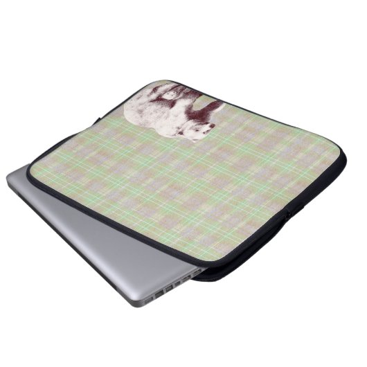 Neutral Sage Plaid Bear Laptopschutzhülle (Vorne Knopf)