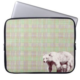 Neutral Sage Plaid Bear Laptopschutzhülle