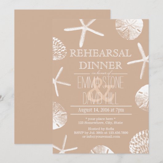 Neutral Seashells Beach Hochzeit Probe Dinner Einladung (Vorne/Hinten)