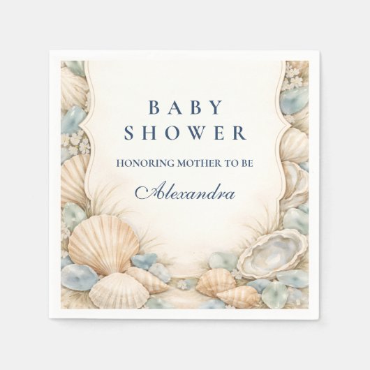 Neutral Seaside Shells Baby Shower Serviette (Vorderseite)