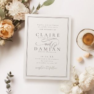 Neutral Simple Elegance Romantische Script Hochzei Einladung