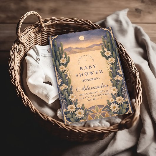 Neutral Southwest Cactus Botanicals Baby Shower Einladung