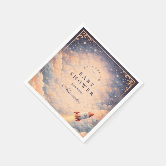 Neutral Space Rocket Stars Baby Shower Serviette (Ecke)
