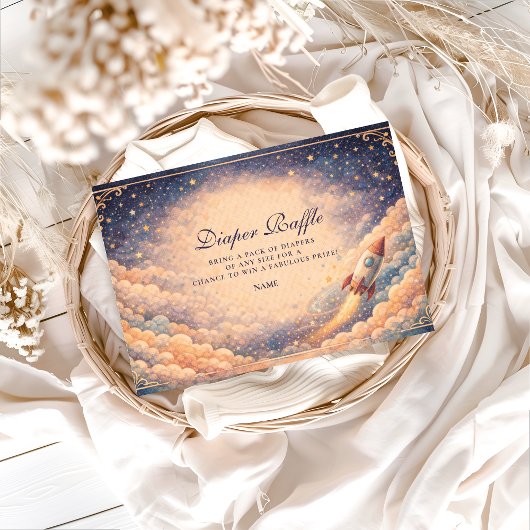 Neutral Space Rocket Stars Diapper Raffle  Begleitkarte