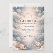 Neutral Space Stars Baby Shower Einladung (Vorderseite)