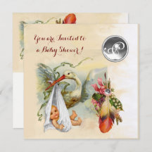 NEUTRAL STORK BABY DUSCHE WEISS GEMSTONE MONOGRAM