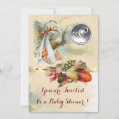 NEUTRAL STORK BABY DUSCHE WEISS GEMSTONE MONOGRAM EINLADUNG (Vorderseite)