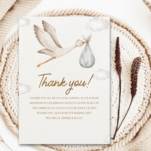 Neutral Stork Baby Shower – Gender Neutral Design Dankeskarte