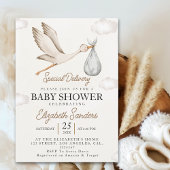 Neutral Stork Baby Shower – Sky with White Stork Einladung