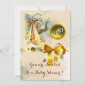 NEUTRAL STORK BABY SHOWER YELLOW GEMSTONE MONOGRAM EINLADUNG (Vorderseite)