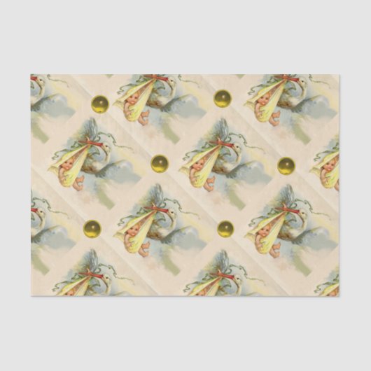 NEUTRAL STORK BABY SHOWER YELLOW GEMSTONES SEIDENPAPIER (Vorderseite)