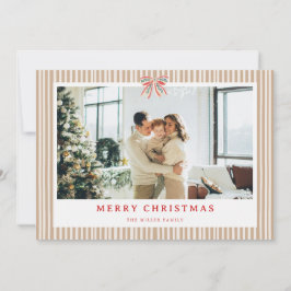 Neutral Stripe Bow Christmas Photo Holiday Card Feiertagskarte