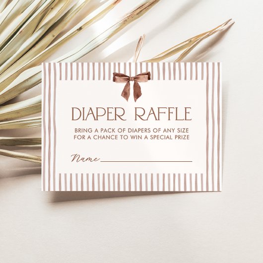 Neutral Striped Bow Diaper Raffle Begleitkarte