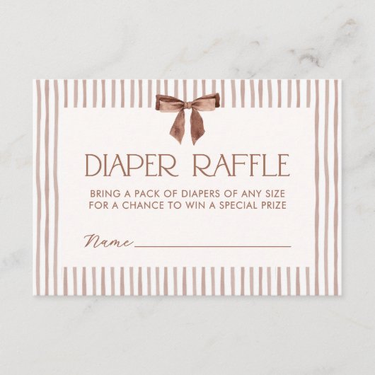Neutral Striped Bow Diaper Raffle Begleitkarte (Vorderseite)