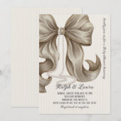 Neutral Striped Bow Girl Baby Shower Einladung (Vorne/Hinten)