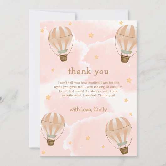 Neutral Sweet Cloud Hot Air Ballon Babydusche Dankeskarte (Vorderseite)
