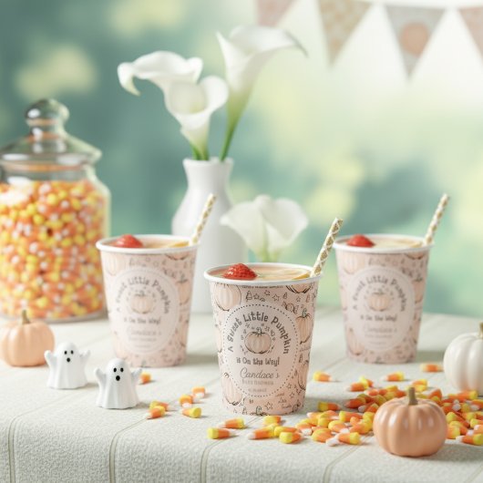 Neutral Sweet Little Pumpkin Baby Shower Pappbecher