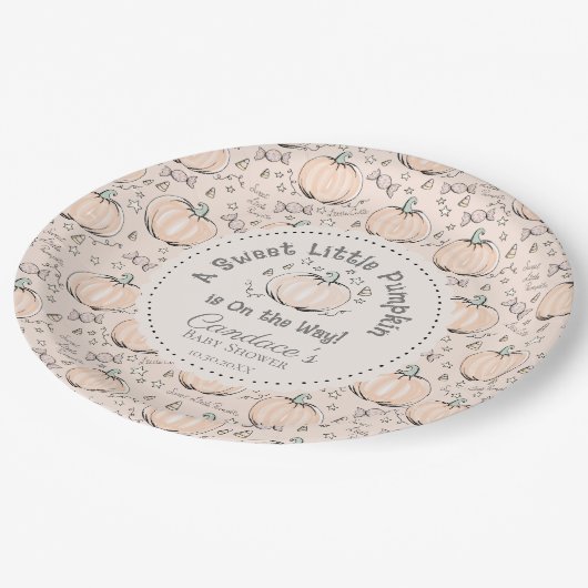 Neutral Sweet Little Pumpkin Baby Shower Pappteller (Schrägansicht)