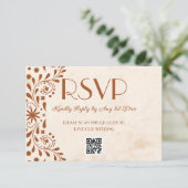 Neutral Talavera Floral Wedding QR code RSVP Karte (Stehend Vorderseite)