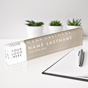Neutral Tan Beige Gray White Custom Logo Trendy Namensplakette