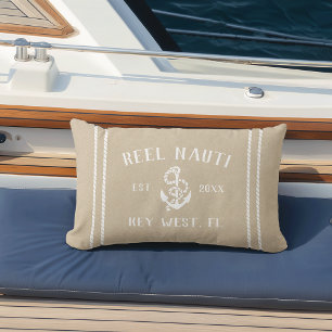 Neutral Tan Beige Personalisiert Boat Name Anchor Kissen Für Draußen