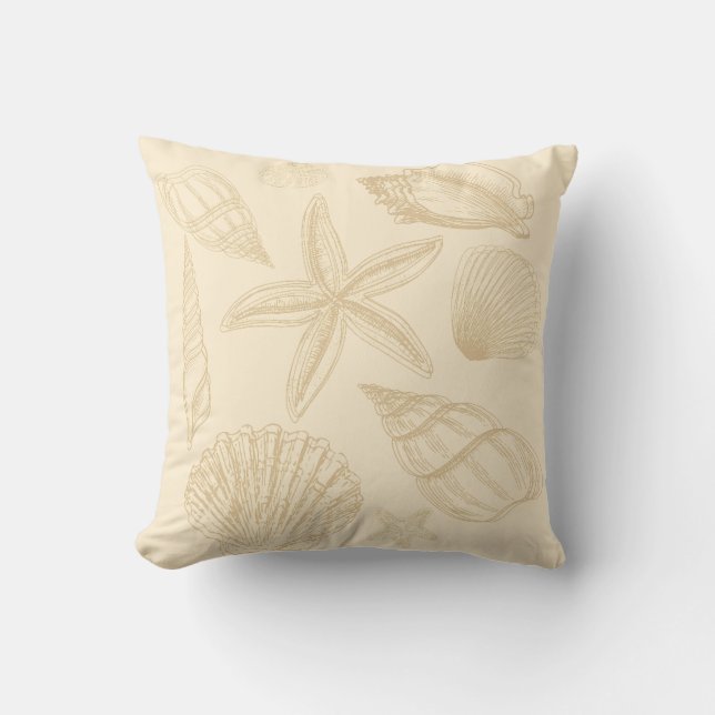 Neutral Tan Beige Seashell Muscheln Beach House Kissen (Vorderseite)