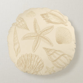 Neutral Tan Beige Seashell Muscheln Beach House Rundes Kissen