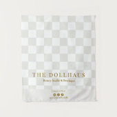 Neutral Tan Checkered Business Name Table Runner Wandteppich (Vorderseite)