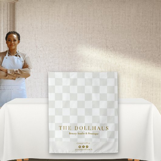Neutral Tan Checkered Business Name Table Runner Wandteppich