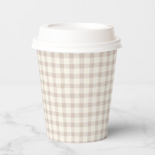 Neutral Tan Gingham Pappbecher (Vorderseite)