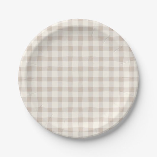 Neutral Tan Gingham Pappteller (Vorderseite)