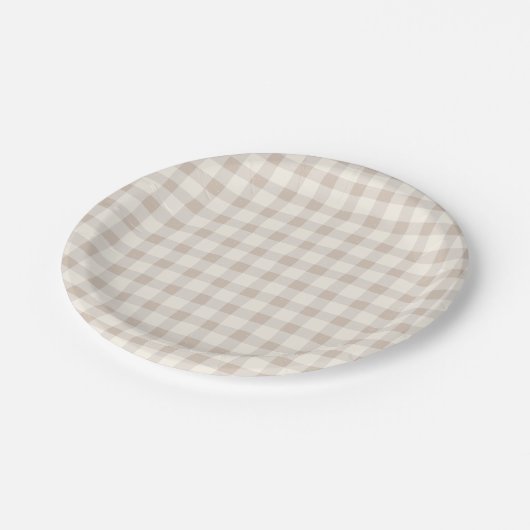 Neutral Tan Gingham Pappteller (Schrägansicht)