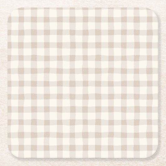 Neutral Tan Gingham Rechteckiger Pappuntersetzer (Vorderseite)
