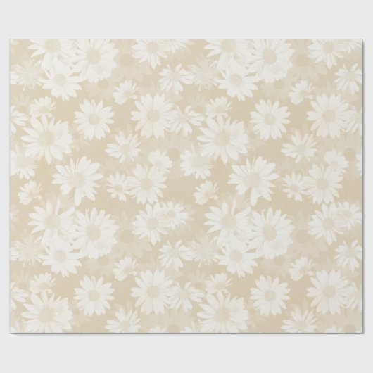 Neutral Tan White Daisies Floral Geschenkpapier (Flach)