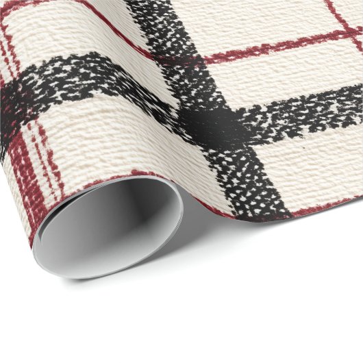 Neutral tartan white black and red geschenkpapier (Rolleneckpunkt)