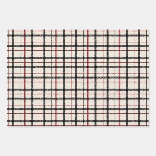 Neutral tartan white black and red geschenkpapier set (Vorderseite 3)