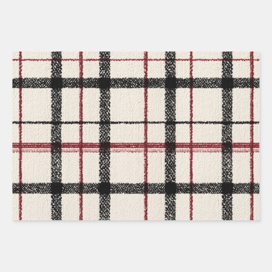 Neutral tartan white black and red geschenkpapier set (Vorderseite 2)