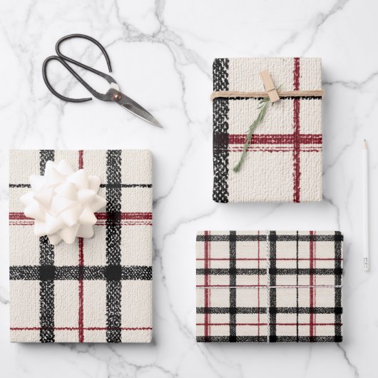Neutral tartan white black and red geschenkpapier set (Vorderseite)